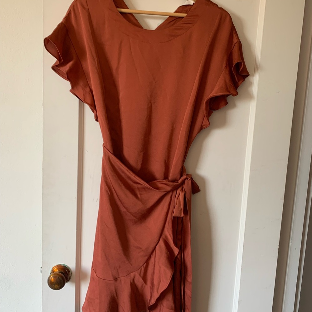 Elegant Rust Wrap Dress